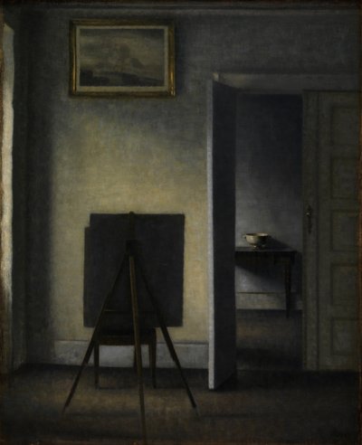 Interieur met de ezel van de kunstenaar door Vilhelm Hammershøi